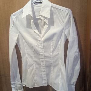 Hugo Boss White Tailored Button-Front Blouse